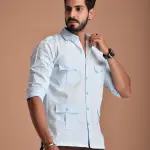 Men's Rajputana Hunting Styled Sky Blue Shirt | Regal Outdoor Wear